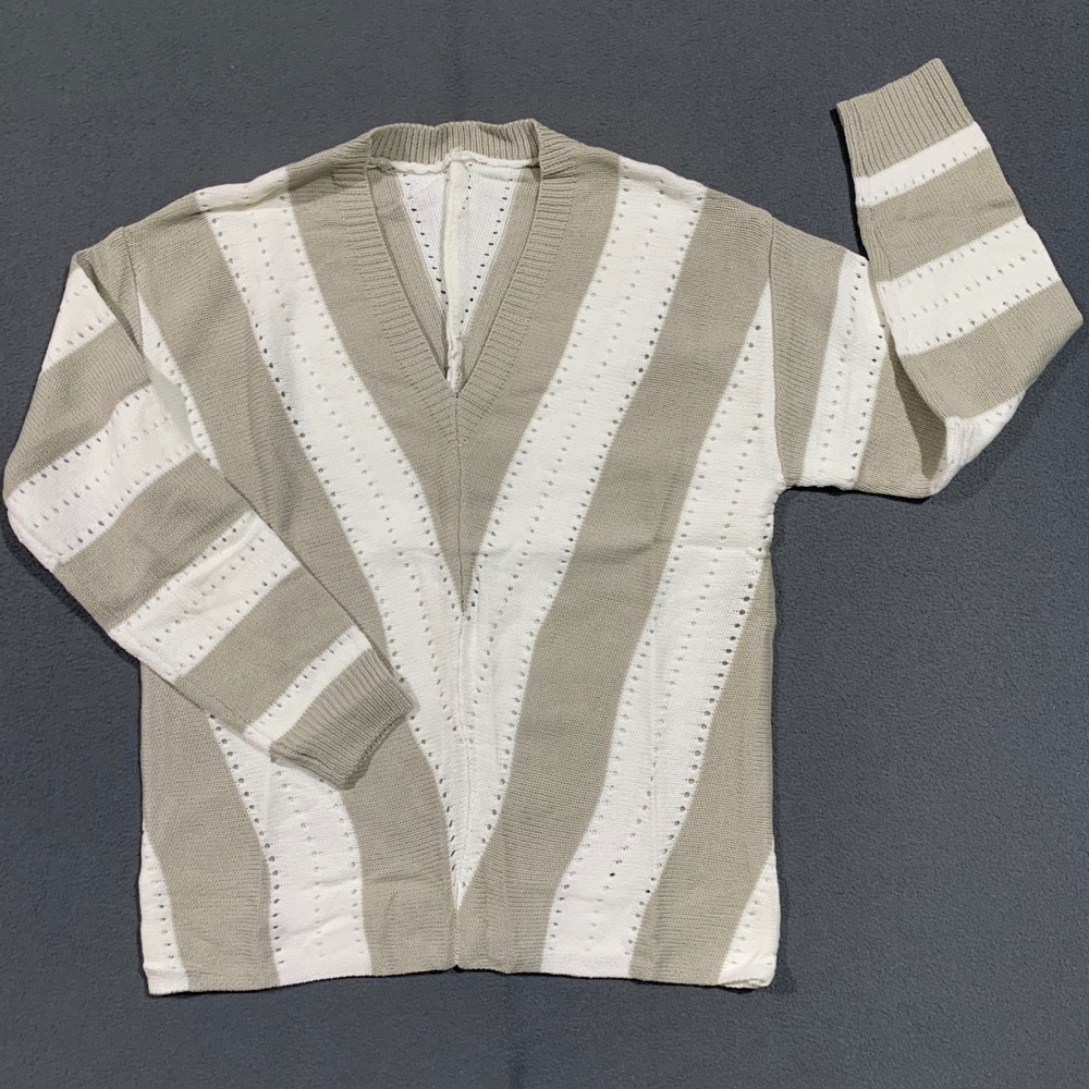 New Evaless Womens Striped V Neck‎ Knit Sweater Long Sleeve Casual Fall Winter M